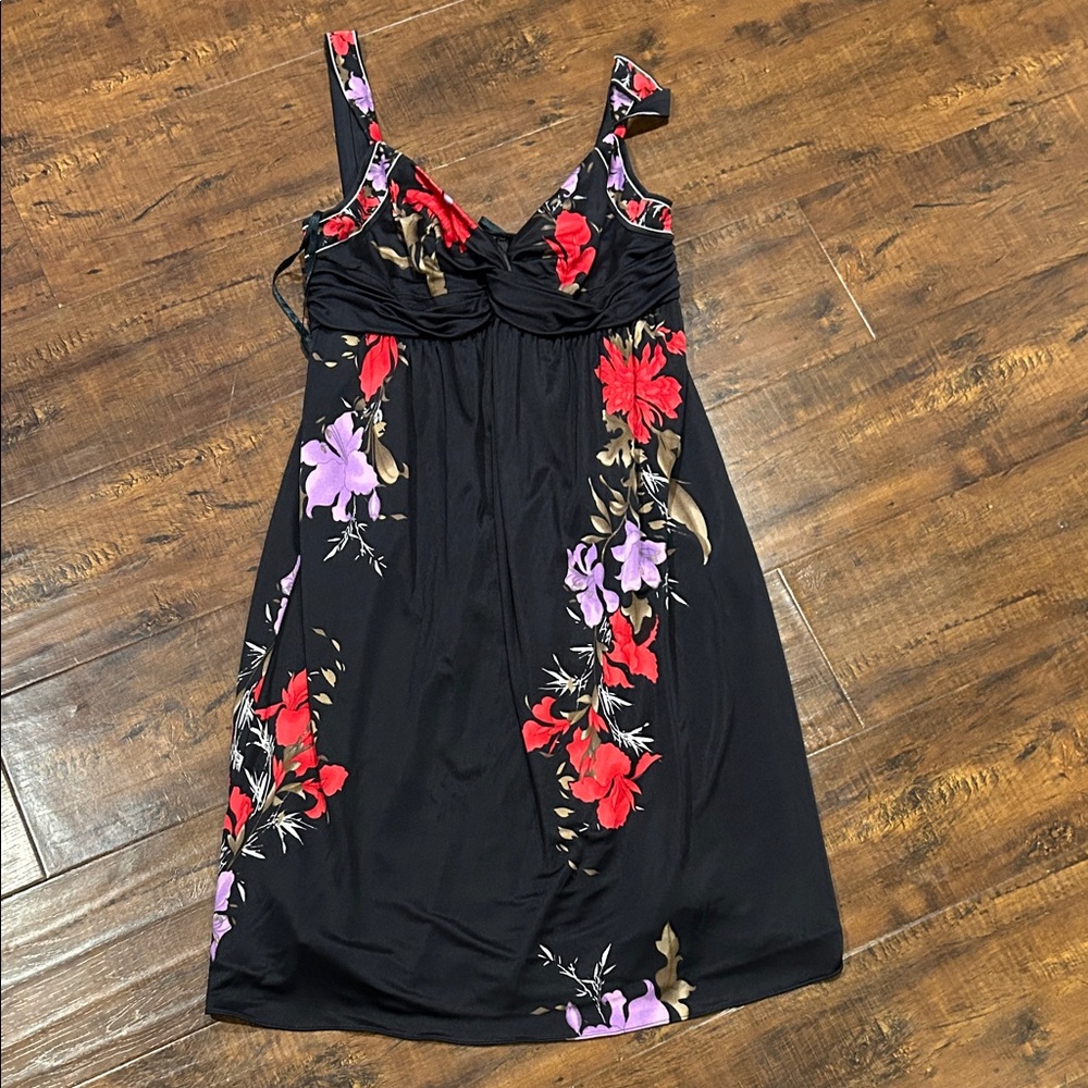 Elie Tahari Black Dress with Red and Purple Floral Design